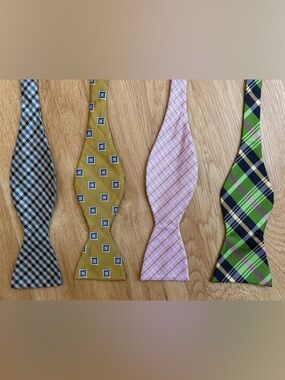 Bundle lot silk bow ties plaid pink green yellow blue